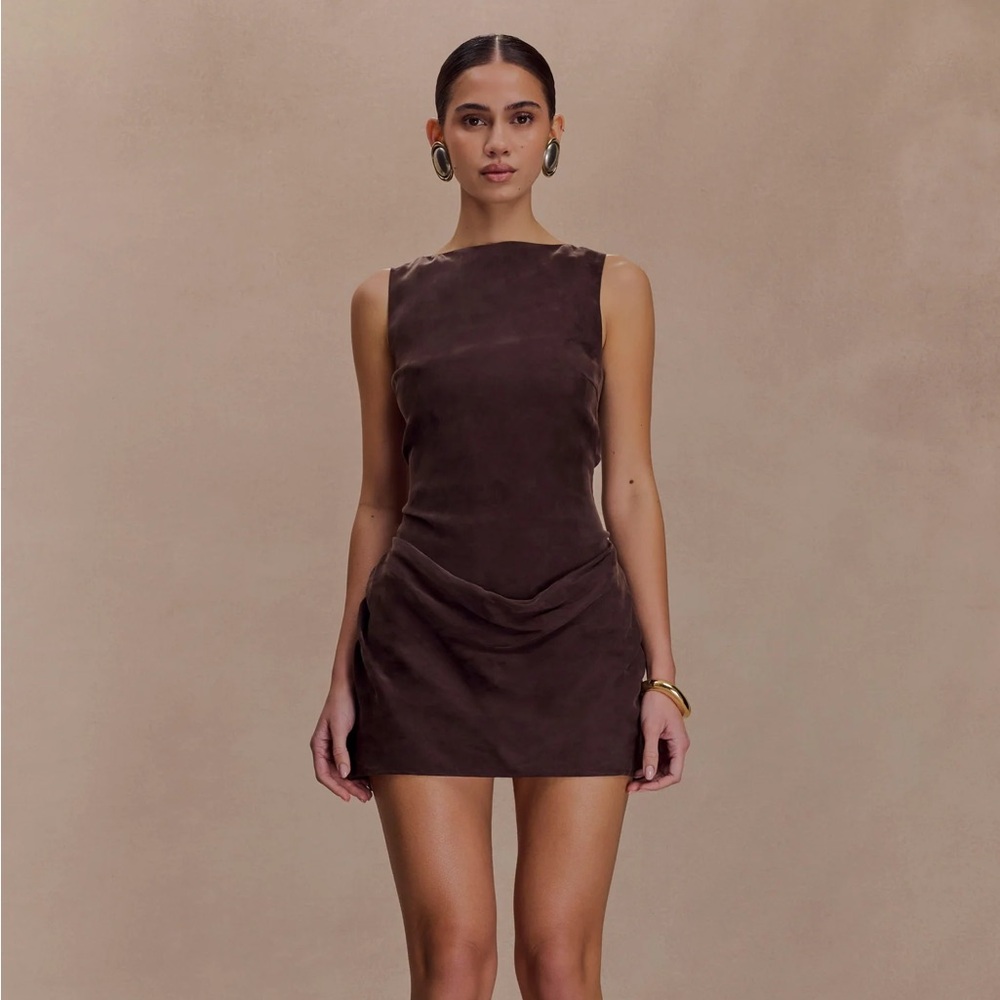 Meshki Bexley Draped Mini Dress - Dark Chocolate